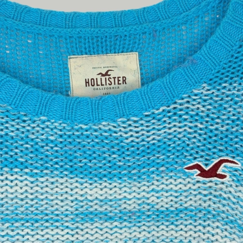 Y2K Hollister Blue Crop Cable Knit Sweater M Logo Pullover Coastal Grunge, Surf - Picture 4 of 12